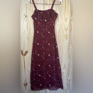 Sleeveless Wine Red Floral Slip Dress thirty/thirty